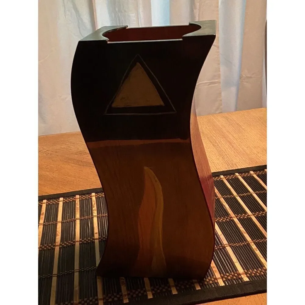 Kakadu‎ Art Israel Wood Vase Handpainted Signed Reut Shahar 12” Tall 4” By 4” - Picture 13 of 14